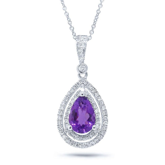 Diamond & 1.16ct Amethyst 14k White Gold Pendant - 0.38ct