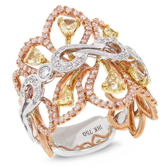 18k Three-tone Gold White & Fancy Color Diamond Ring - 1.47ct