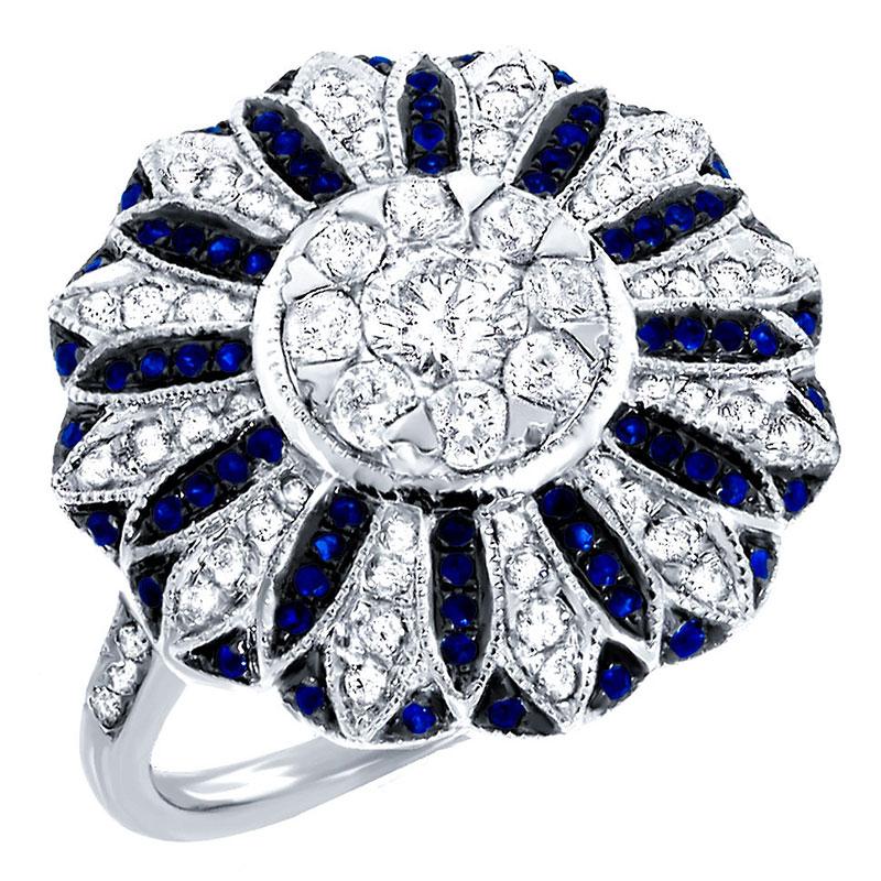 Diamond & 0.25ct Blue Sapphire 14k White Gold Ring - 0.84ct