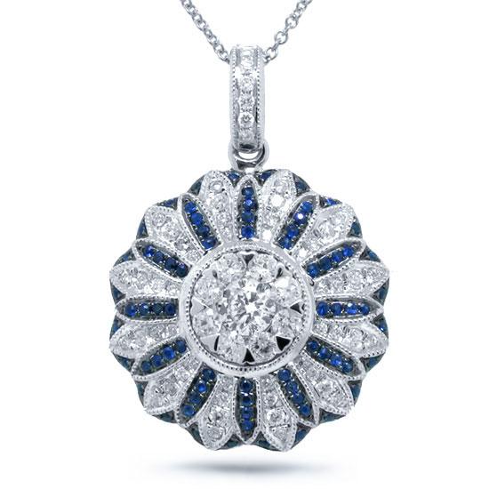 Diamond & 0.26ct Blue Sapphire 14k White Gold Pendant - 0.81ct
