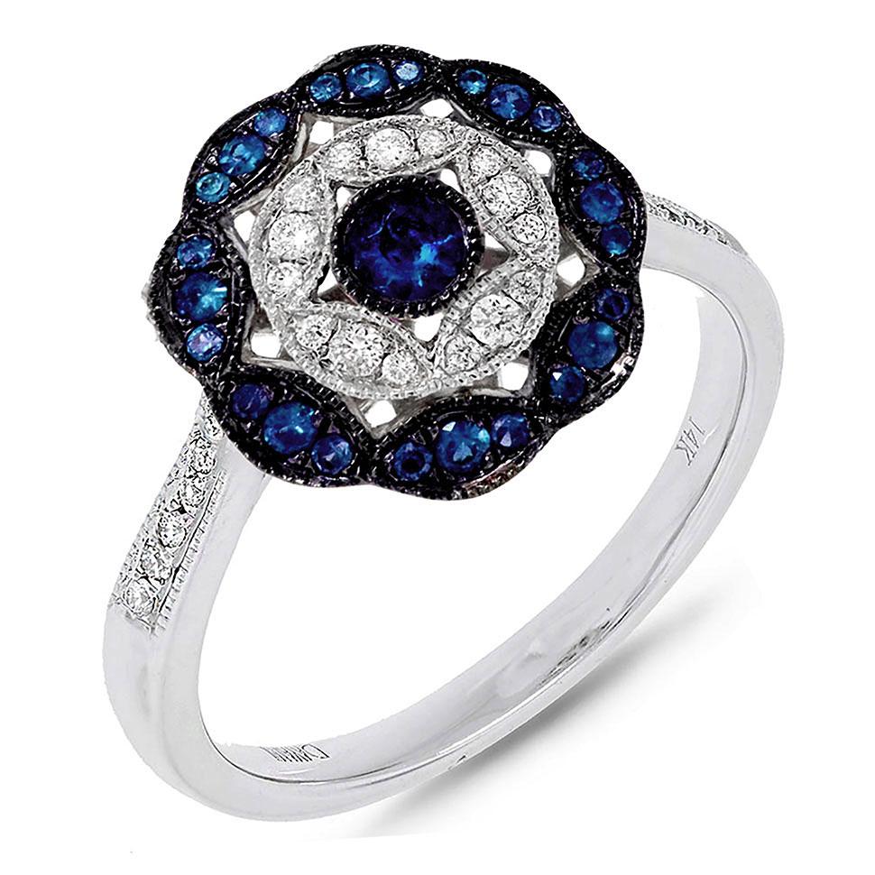 Diamond & 0.27ct Blue Sapphire 14k White Gold Ring - 0.12ct