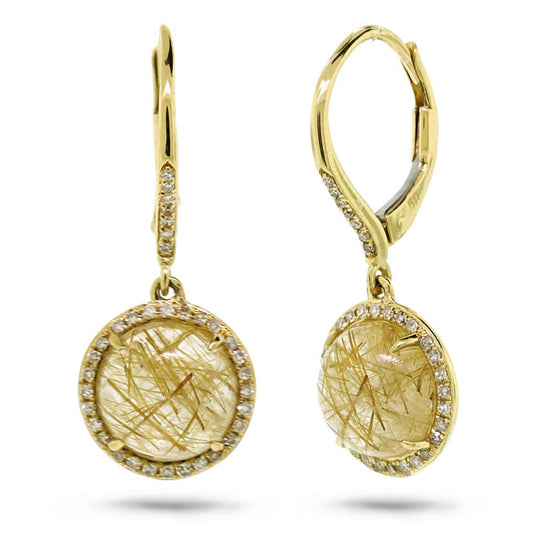 Diamond & 5.84ct Golden Line Quartz 14k Yellow Gold Earring - 0.21ct