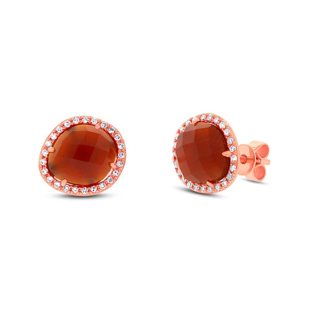 Diamond & 2.65ct Red Agate 14k Rose Gold Earring - 0.15ct