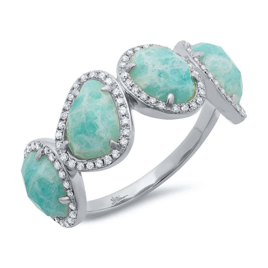 Diamond & 3.35ct Amazonite 14k White Gold Ring - 0.27ct