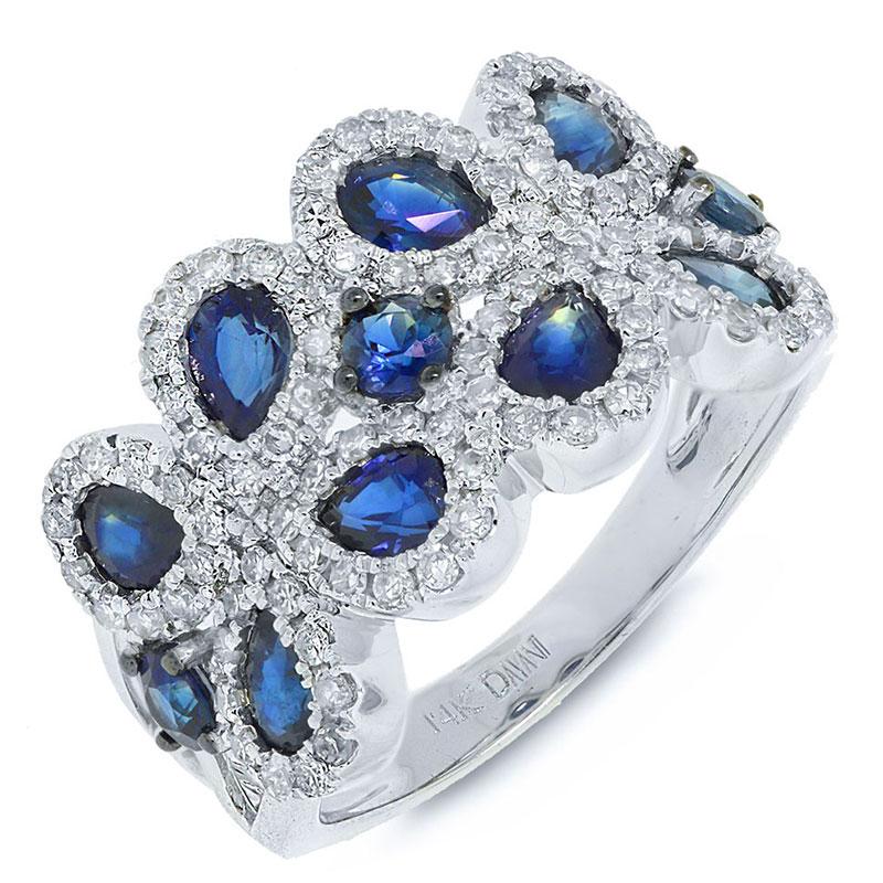 Diamond & 2.02ct Blue Sapphire 14k White Gold Ring - 0.58ct
