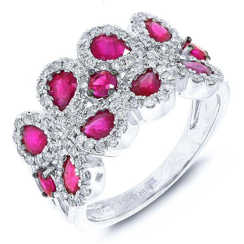 Diamond & 1.82ct Pink Sapphire 14k White Gold Ring - 0.58ct