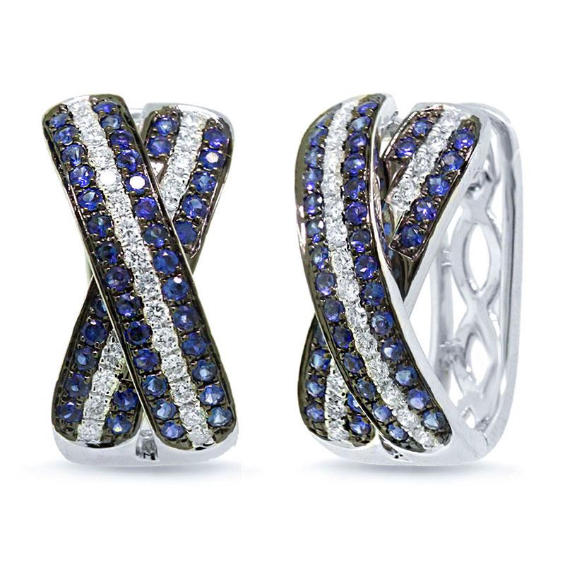 Diamond & 0.91ct Blue Sapphire 14k White Gold Bridge Earring - 0.48ct
