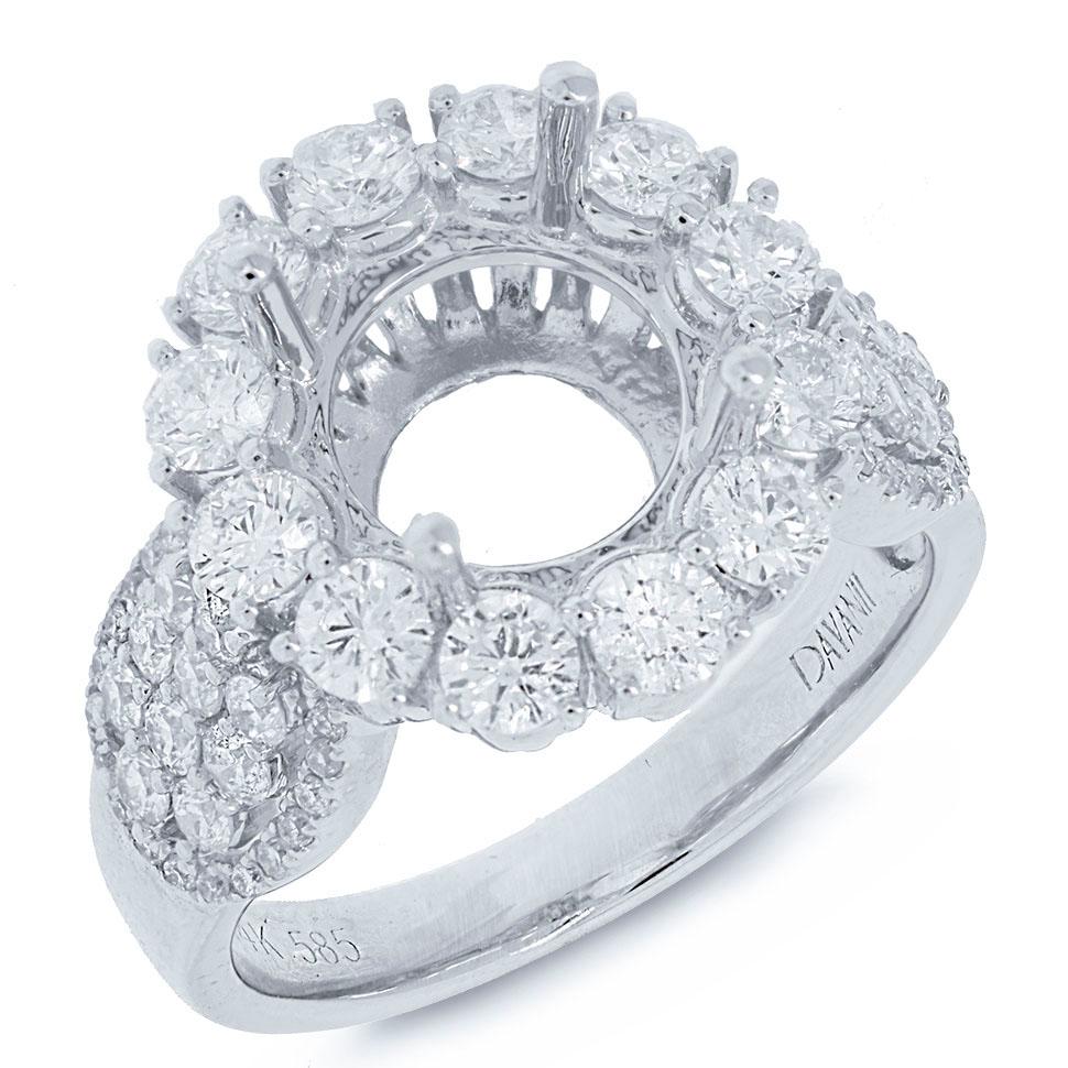 14k White Gold Diamond Semi-mount Ring - 1.68ct