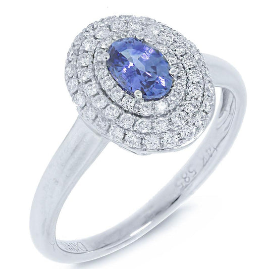 Diamond & 0.55ct Blue Sapphire 14k White Gold Ring - 0.36ct