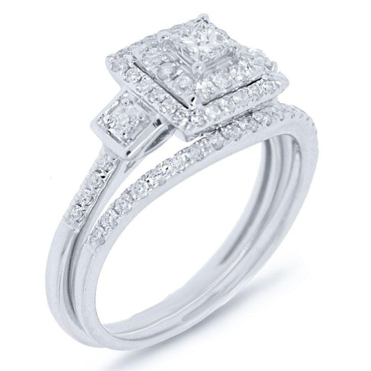 14k White Gold Diamond Wedding Set Princess - 0.73ct