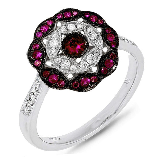 Diamond & 0.29ct Ruby 14k White Gold Ring - 0.12ct