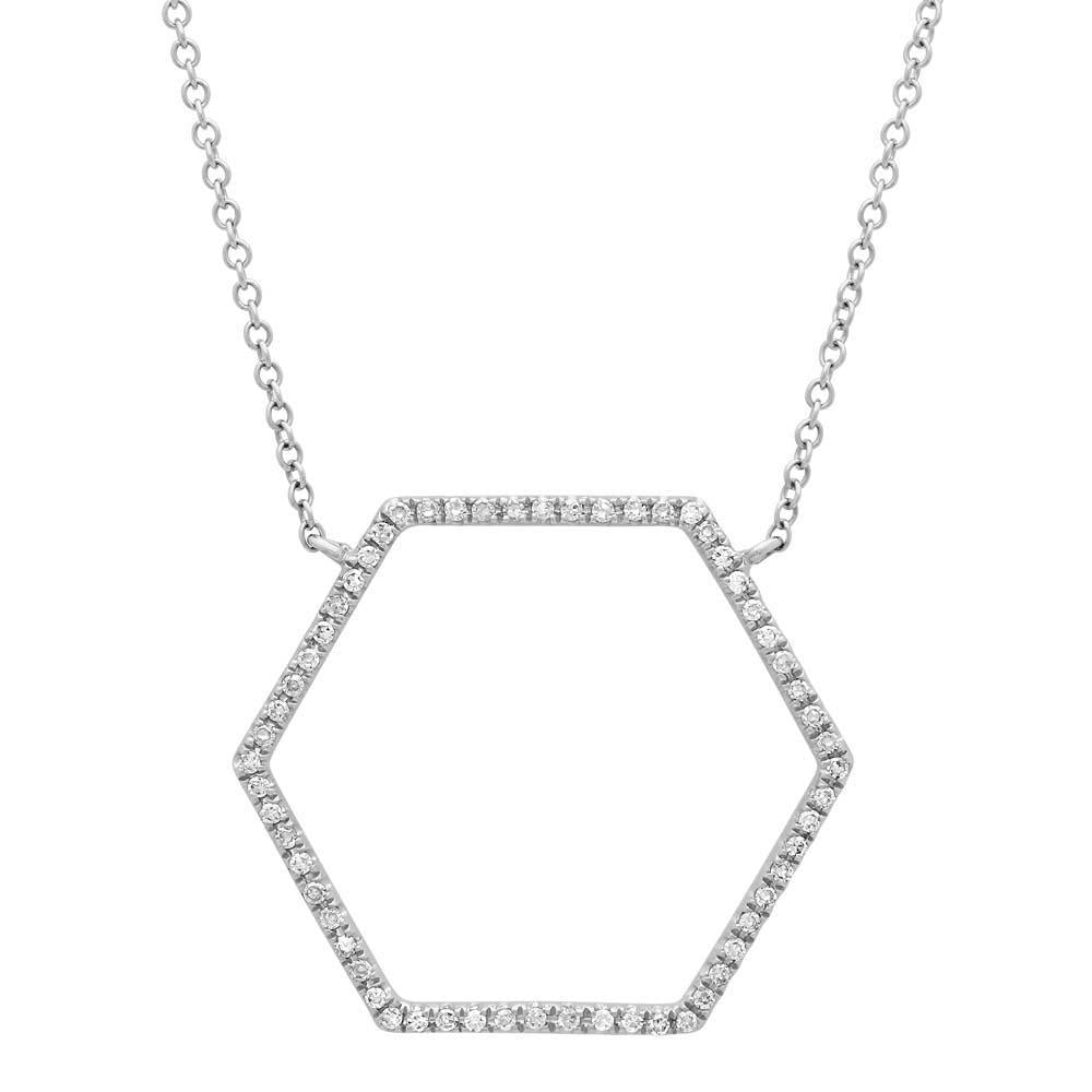 14k White Gold Classy  Diamond Hexagon Necklace - 0.25ct V0040