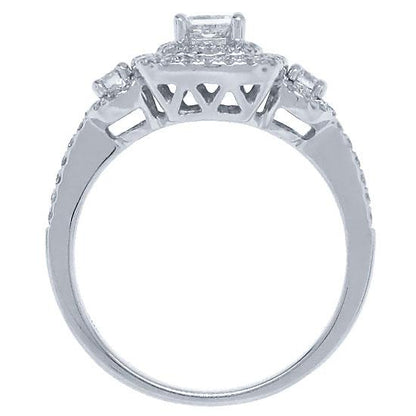 Three Stone Halo Princess Cut Diamond Engagement Ring