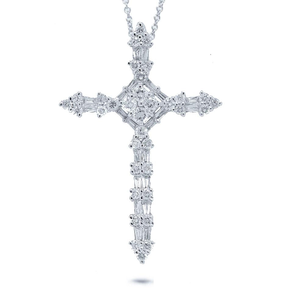 18k White Gold Diamond Cross Pendant - 1.17ct