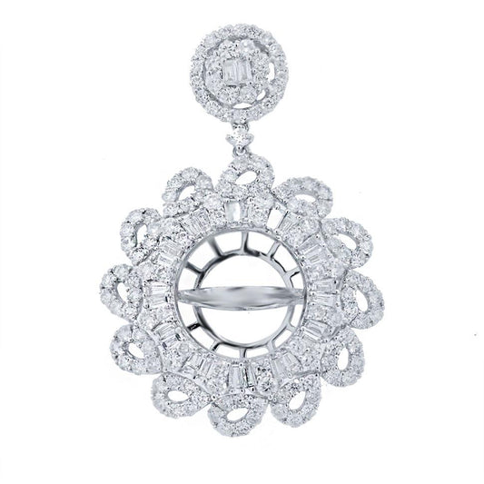 18k White Gold Diamond Semi-mount Pendant - 3.68ct
