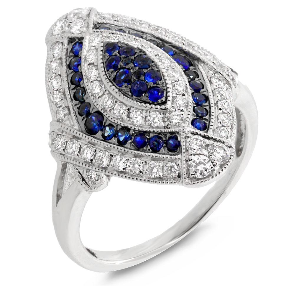 Diamond & 0.41ct Blue Sapphire 14k White Gold Ring - 0.59ct