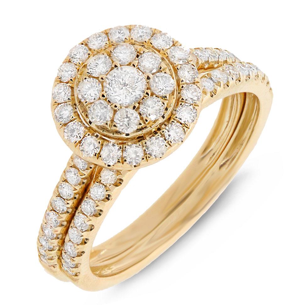 14k Yellow Gold Diamond Wedding Set Pave - 0.90ct
