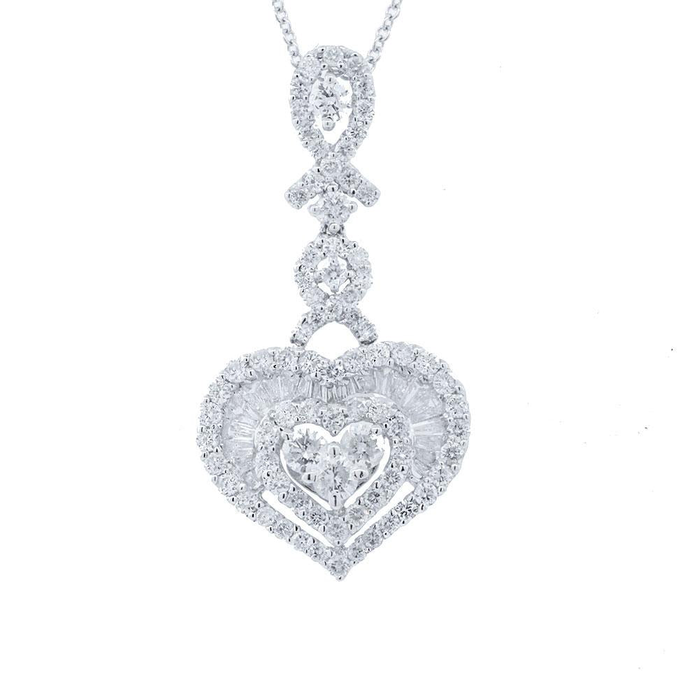 18k White Gold Diamond Heart Pendant - 1.59ct