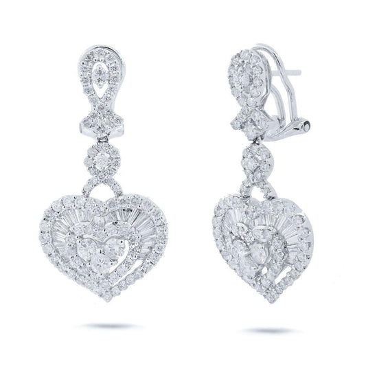 18k White Gold Diamond Heart Earring - 2.91ct