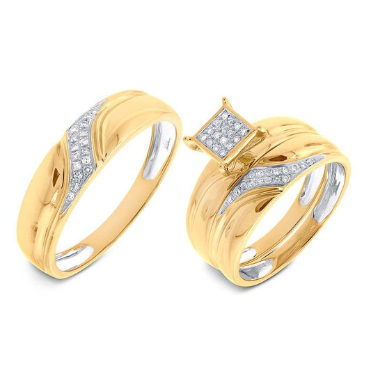 14k Yellow Gold Diamond Trio Set Pave - 0.17ct