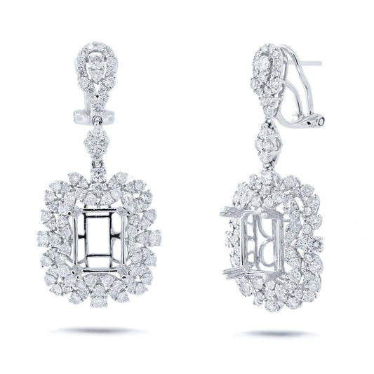 18k White Gold Diamond Semi-mount Earring - 3.34ct