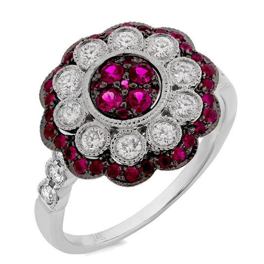 Diamond & 0.58ct Ruby 14k White Gold Ring - 0.55ct
