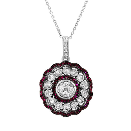 Diamond & 0.44ct Ruby 14k White Gold Pendant - 0.66ct
