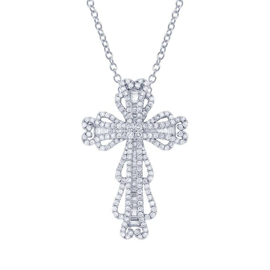 18k White Gold Diamond Cross Pendant - 2.42ct