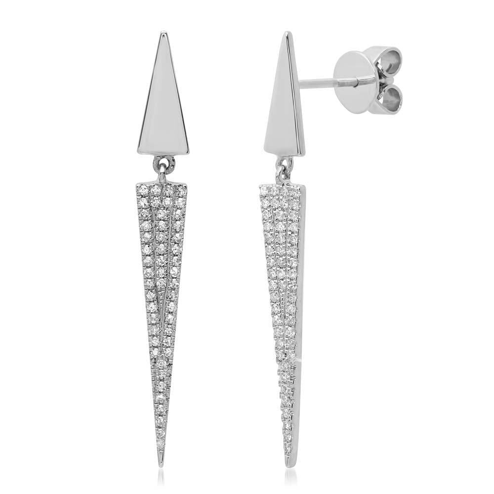 14k White Gold Diamond Pave Triangle Earring - 0.22ct