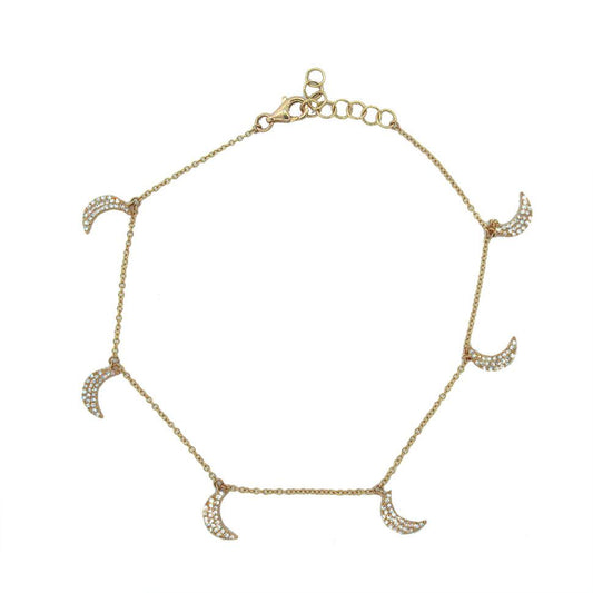 14k Yellow Gold Diamond Crescent Moon Anklet - 0.35ct