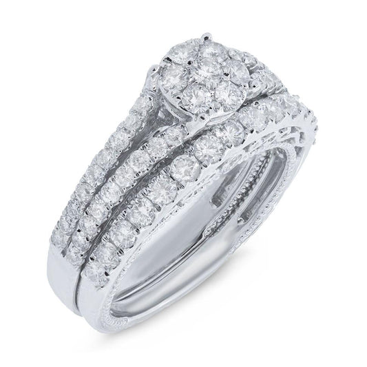 18k White Gold Diamond Wedding Set Cluster - 1.75ct