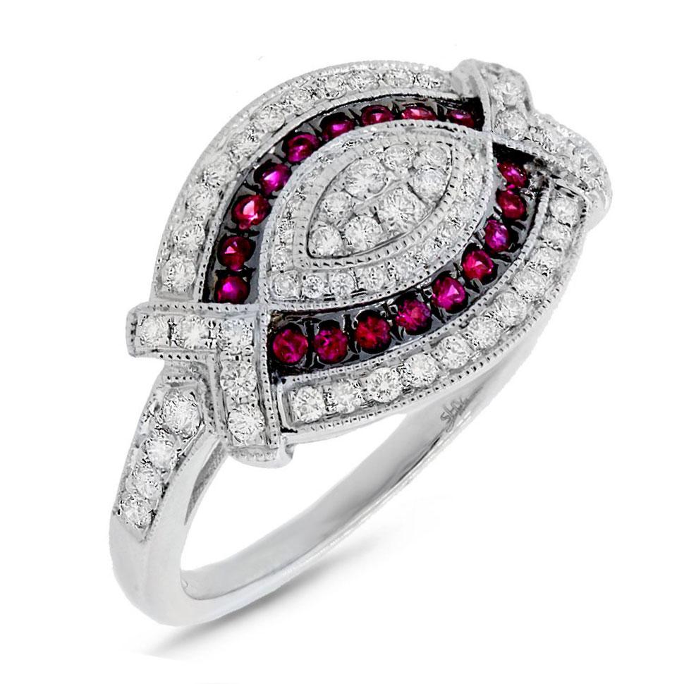 Diamond & 0.19ct Ruby 14k White Gold Ring - 0.45ct