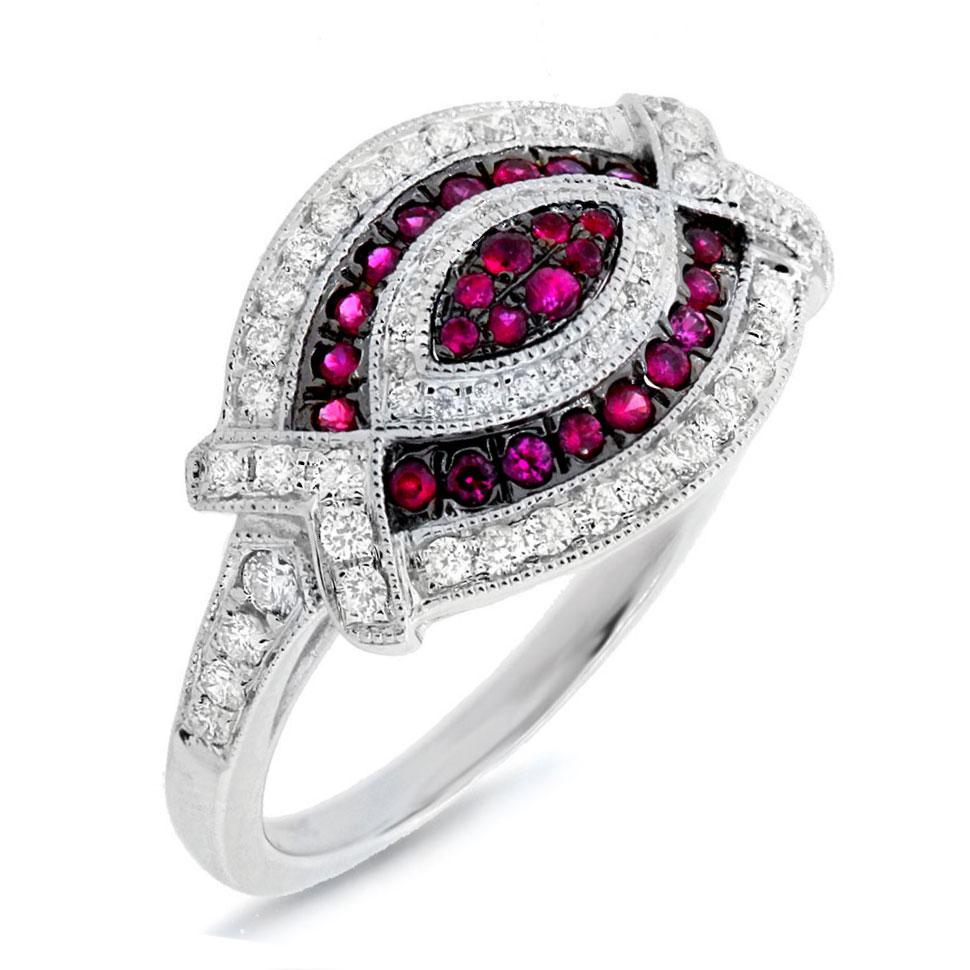 Diamond & 0.27ct Ruby 14k White Gold Ring - 0.38ct