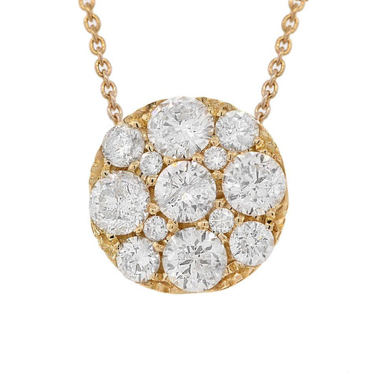 14k Yellow Gold Diamond Cluster Necklace - 1.15ct