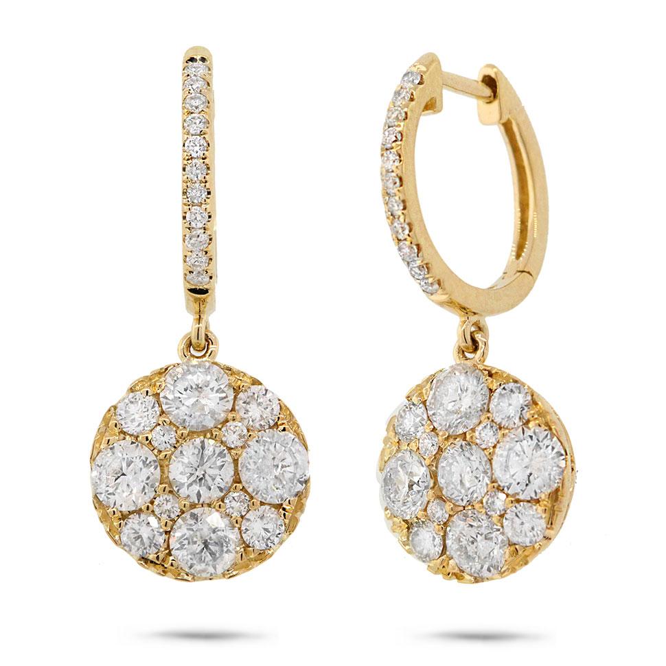 14k Yellow Gold Diamond Cluster Earring - 2.20ct