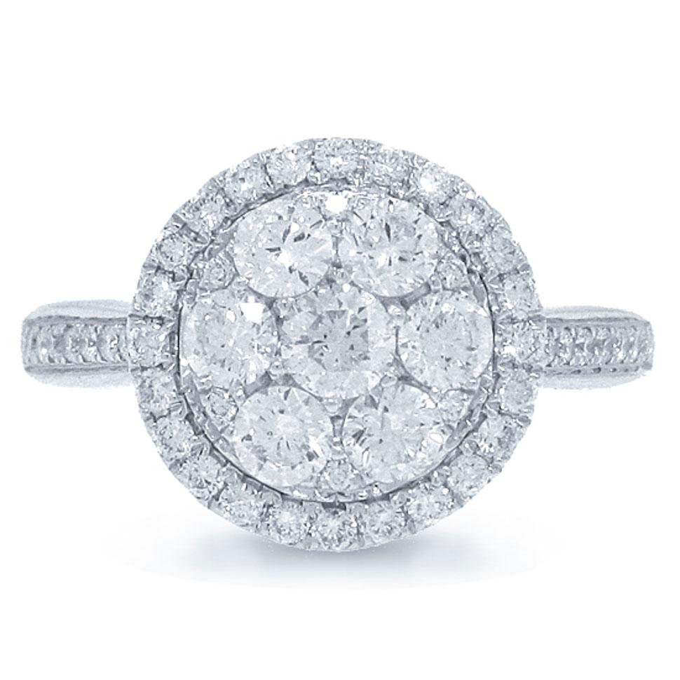 14k White Gold Diamond Cluster Lady's Ring - 1.05ct