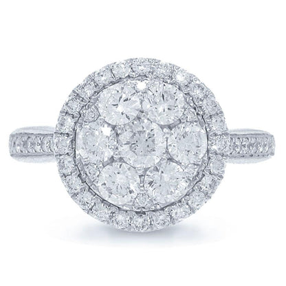 14k White Gold Diamond Cluster Lady's Ring - 1.05ct
