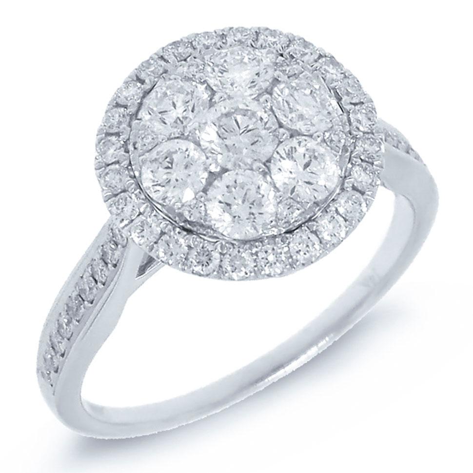 14k White Gold Diamond Cluster Lady's Ring - 1.05ct