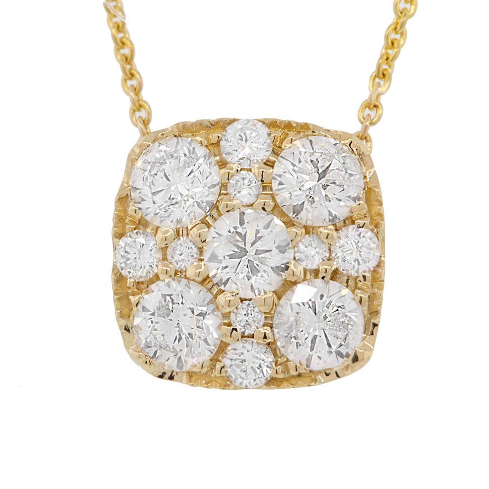 14k Yellow Gold Diamond Cluster Necklace - 1.00ct
