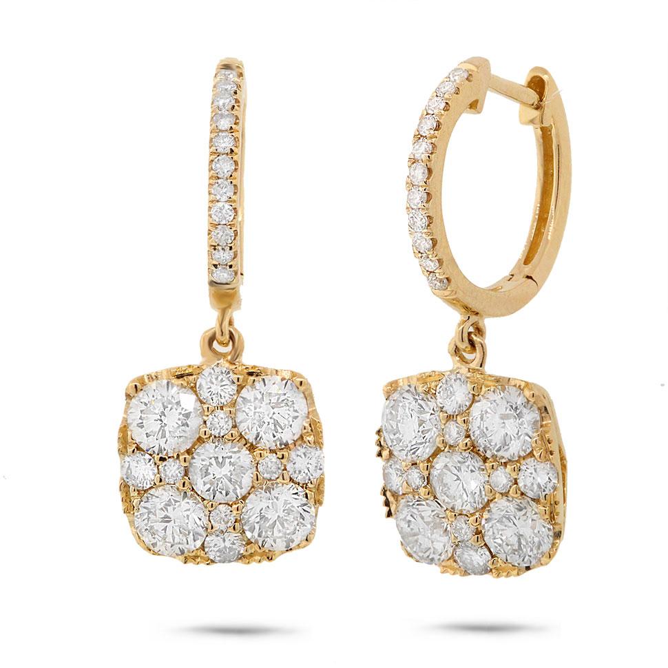 14k Yelllow Gold Diamond Cluster Earring - 2.45ct