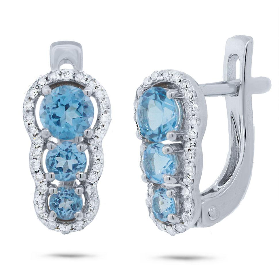 Diamond & 1.14ct Blue Topaz 14k White Gold Earring - 0.18ct