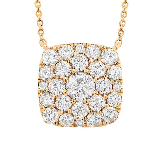 14k Yellow Gold Diamond Cluster Necklace - 1.10ct
