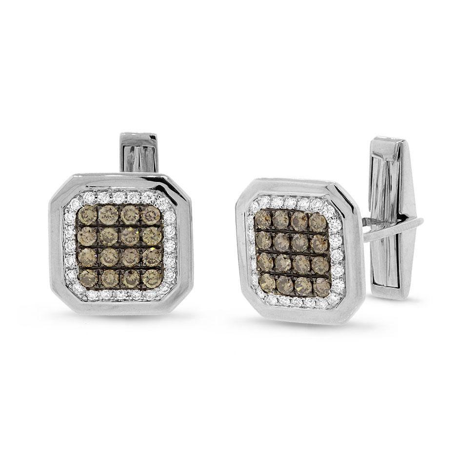 14k White Gold White & Champagne Diamond Cuff Links - 1.67ct