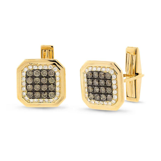14k Yellow Gold White & Champagne Diamond Cuff Links - 1.67ct
