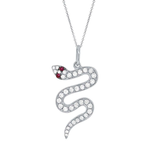 Diamond & 0.02ct Ruby 14k White Gold Snake Pendant