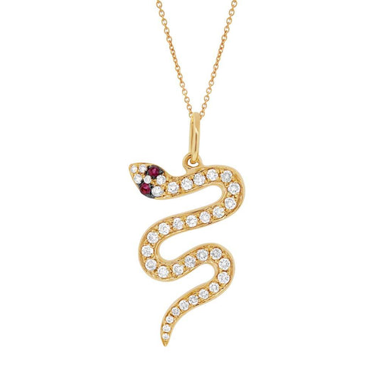 Diamond & 0.02ct Ruby 14k Yellow Gold Snake Pendant