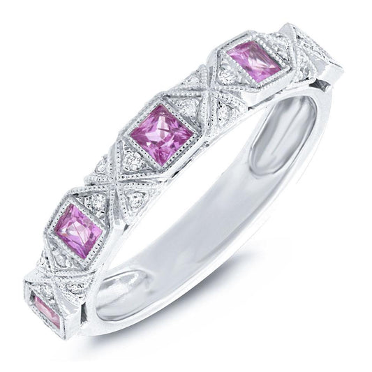 Diamond & 0.59ct Pink Sapphire 14k White Gold Lady's Band - 0.09ct