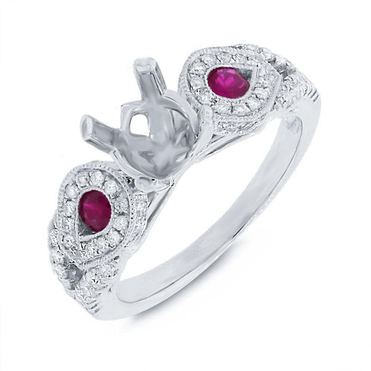 Diamond & 0.27ct Ruby 14k White Gold Semi-mount Ring - 0.46ct