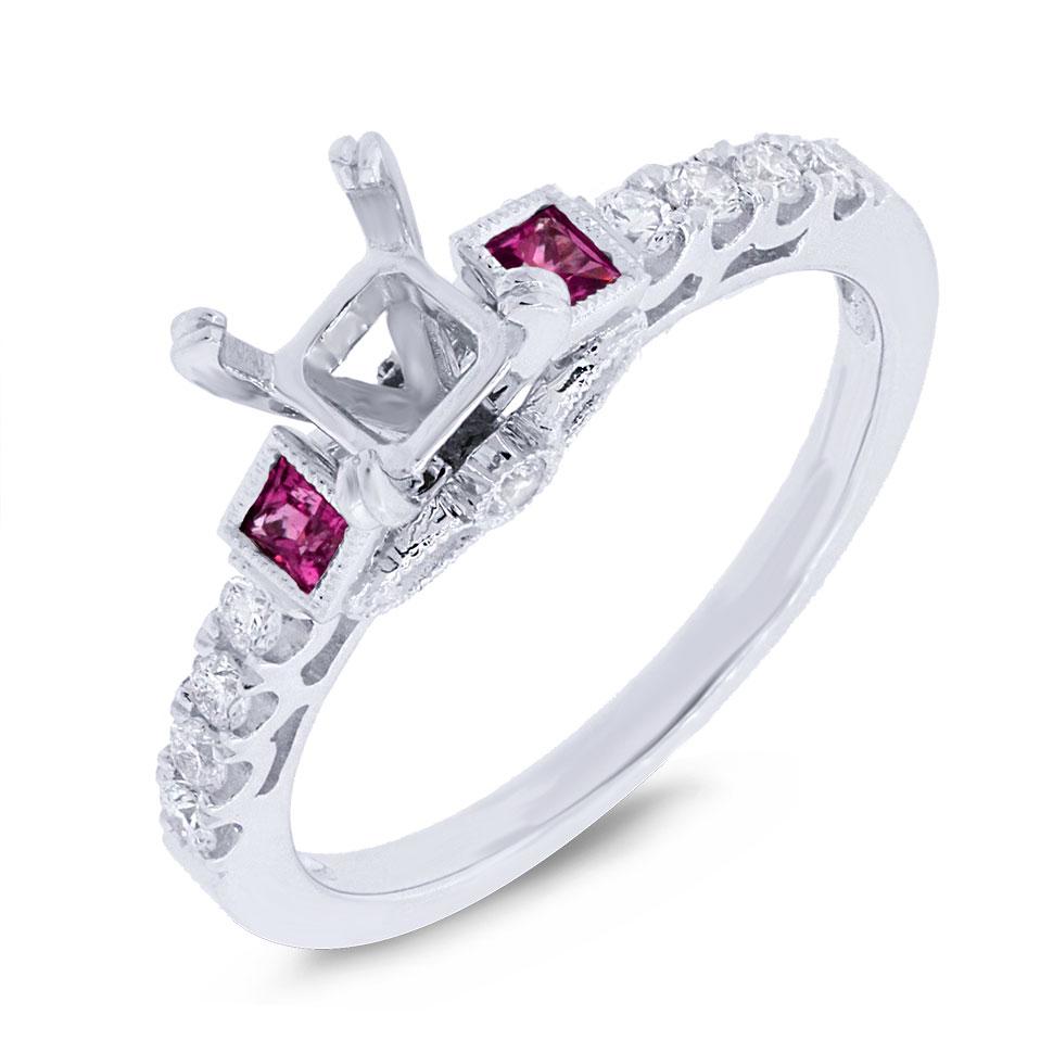 Diamond & 0.23ct Ruby 14k White Gold Semi-mount Ring - 0.24ct