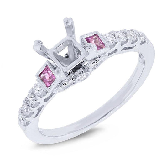 Diamond & 0.20ct Pink Sapphire 14k White Gold Semi-mount Ring - 0.24ct